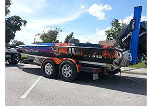 Boat wrap honoring 911 firefighters designed by Custom Graphics and Signs