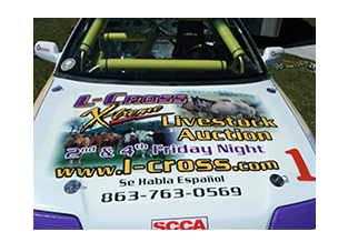 Hood view of full race car wrap designed by Custom Graphics and Signs